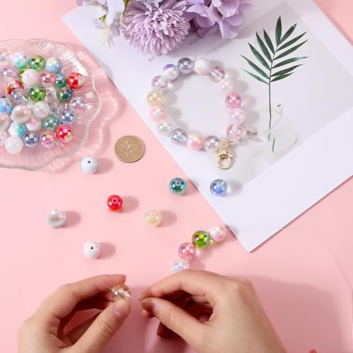 SUNNYCLUE 72Pcs Bubblegum Beads Bulk 16mm Round Beads Chunky Bead Colorful Transparent AB Color Iridescent Beadable Pen Beads Opaque Rainbow Bead Garland Loose Beads for Jewelry Making Beading Kits - color: 72pcs 16mm Bubblegum Beads