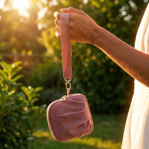 Velvet Travel Jewelry Pouch, 2-in-1 Clamshell Case with Detachable Insert, Portable Travel Jewelry Organizer with Wrist Strap, Converts to Mini Coin Purse, Gift for Women & Girls (Dusty Pink) - color: Dusty Pink