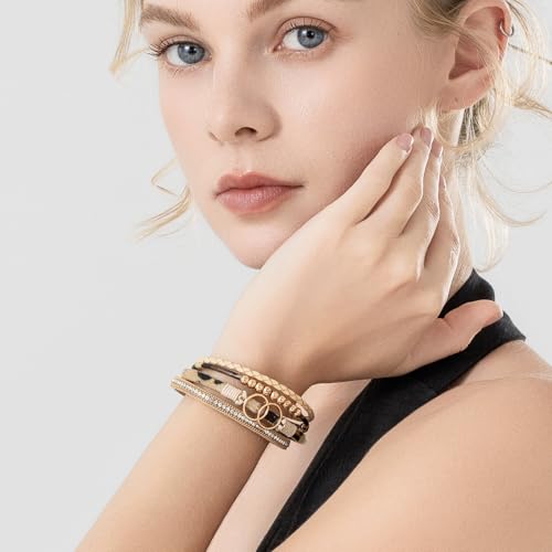 FANCY SHINY Mothers Day Gifts Boho Leather Wrap Bracelet Stackable Infinity Chunky Cuff Bracelets Western Hippie Outfits Jewelry Valentine Gifts for Women - color: Leopard