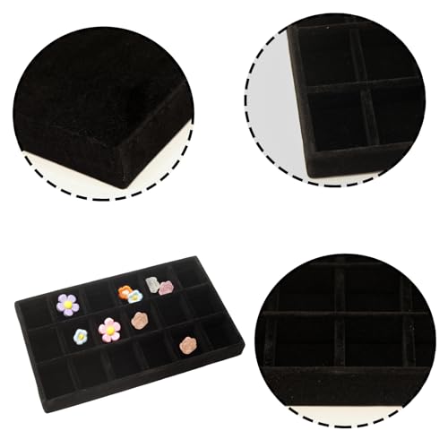 Velvet Jewelry Organizer Trays Black Stackable Jewelry Storage Display Tray with Removable Dividers, 18 Grids - color: Black