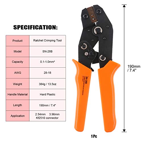 Hilitchi Professional Pin Crimping Tool 2.54mm 3.96mm 28-18awg 0.1-1.0mm² for Terminals with Wire-electrode Cutting Die Insulated Terminal Crimper/Stripper/Cutter Tool