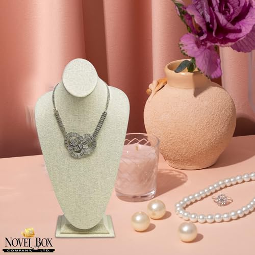 Novel Box Beige Linen Bust Stand Jewelry Necklace Display 8x5x15.5 Inches - Freestanding Travel Necklace Holder Stand - Necklace Mannequin Organizer Stands - Necklace Displays X-Large - color: Beige Linen, size: X-Large