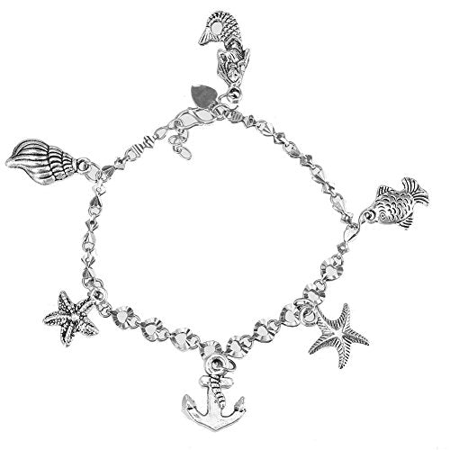 CCINEE Wholesale 100 Pieces Assorted Antique Charms Ocean Themed Sliver Pendants for Jewelry Making and Craft Making