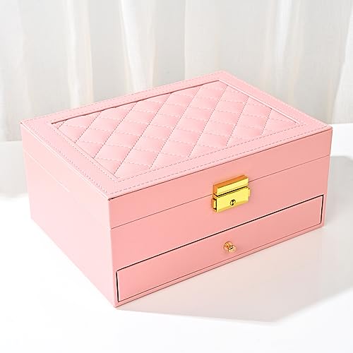 GUOER Jewelry Organizer Box for Women - Large PU Leather Jewelry Organizer Storage Case with Two Layers Display for Earrings Bracelets Rings Watches (Pink) - color: Pink-01