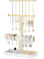 3-Tier Jewelry Stand Jewelry Organizer, Gold Necklace & Bracelet Organizer with Velvet Ring Tray, Sturdy Jewelry Holder for Earrings, Cute & Aesthetic Jewelry Display Tower – Gift for Women