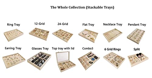 Stackable Jewelry Display Tray Necklace Bracelet Watch Organizer Premium Grad Beige Velvet Home Store Shows Gallery Drawer Divider Closet Organization - color: Bracelets-Watches