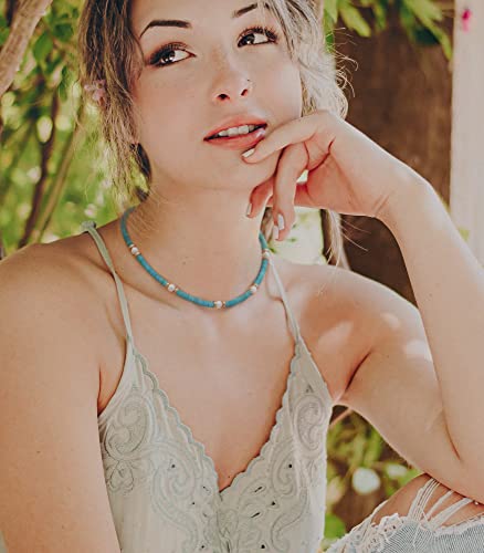 CANEVINKA Bohemian Beaded Choker Necklace 18K Gold Plated Bead Pendant Necklace Vintage Handmade Jewelry for Women - style: Five Pearl