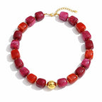 Mchic Colorful Beaded Choker Necklace for Women: Boho Large Square Acrylic Beaded Necklace Stainless Steel Adjustable Surfer Beach Strand Necklaces Summer Handmade Jewelry Gift for Women - color: Red