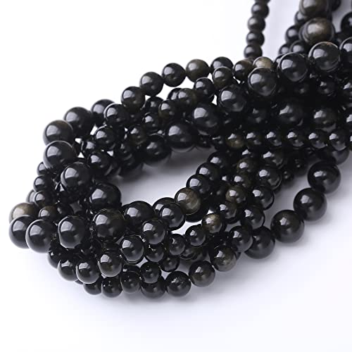 8MM Black Golden Obsidian Round Loose Beads Natural Gem Beads Crystal Energy Stone Beads for Jewelry Making DIY Bracelet Necklace - color: Black Golden Obsidian, size: 8mm