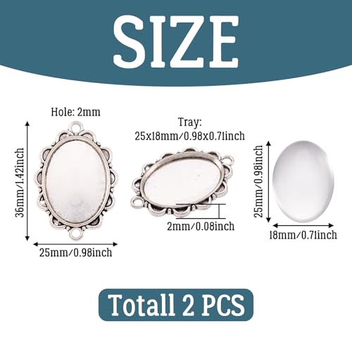 FASHEWELRY 5 Sets Alloy Oval Flower Edge Bezel Pendant Trays with Clear Dome Glass Cabochon Blank Base Connector for DIY Jewelry Making - color: 25x18mm-5 Sets