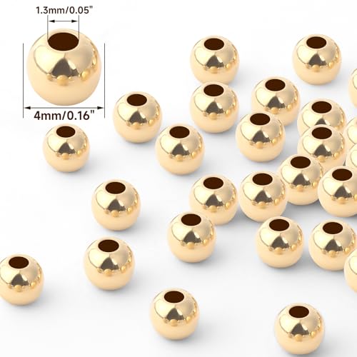 DECYOOL Small Gold Beads, 1200Pcs 4mm KC Gold Spacer Beads Seamless Smooth Round Bead for Bracelets Jewelry DIY Crafts Making - color: KC Gold, size: 4mm