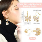Beebeecraft 1 Box 20Pcs Cubic Zirconia Earring Hooks Bowknot French Fish Hooks with Horizontal Loop for Earring Jewelry DIY Making - color: Gold