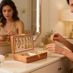 Travel Jewelry Case Small Wood Jewelry Organizer Jewelry Box for Women (Pine Wood Print) - color: Pine Wood Print