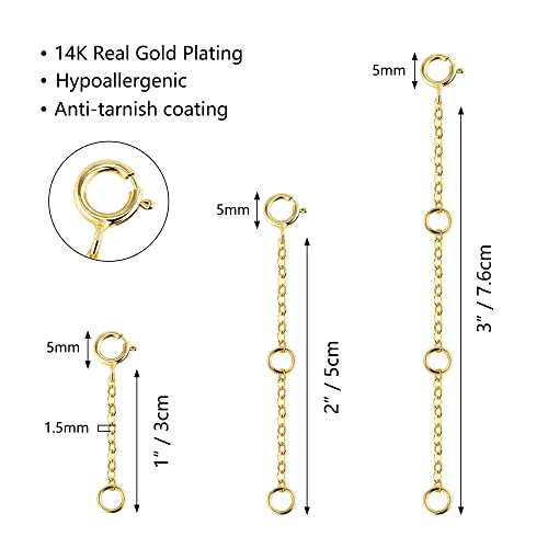 Necklace Extenders Durable 14K Gold Plated Solid Brass Necklace Bracelet Anklet Extender Extension Chains（1 2 3 inch） - color: A-14K Gold