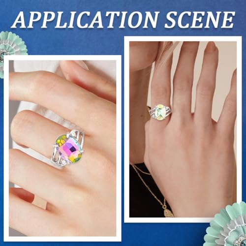 SUNNYCLUE 1 Box 8PCS Silver Prong Ring Blank Prong Ring Settings Adjustable Finger Metal Alloy Rhinestone Bases Setting for Jewelry Making Kit Women Adult Findings DIY Crafts Supply - style: Ring 4