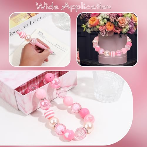 35 Pcs Chunky Bubblegum Beads 20mm Focal Pen Large Rhinestone Pearl Bead with Rhinestone Large Hole European Spacer Bead for DIY Beadable Pen School Jewelry Making Keychain Craft Making(Pink) - color: Pink
