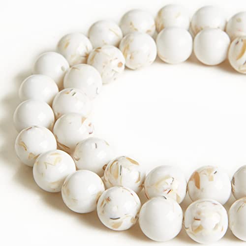 60pcs 6mm White Shell Turquoise Beads Natural Gemstone Beads Round Loose Beads for Jewelry Making - color: White Shell Turquoise, size: 6mm