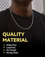 ChainsHouse Flat Box Chain Necklace Men, 2/4/6/8mm Round Link Chain Necklaces, Stainless Steel/Black/14K Gold Plated Mens Jewelry, 14"-30" Length, Come Gift Box - color: A-2mm-stainless, size: 30 Inches