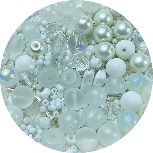 Assorted Glass Resin Beads Multi Size Colors Smooth Cracked Gravel Millet Spacer Beads for Bracelets Necklace Earring DIY Jewelry Making Craft (White Series) - color: White Series
