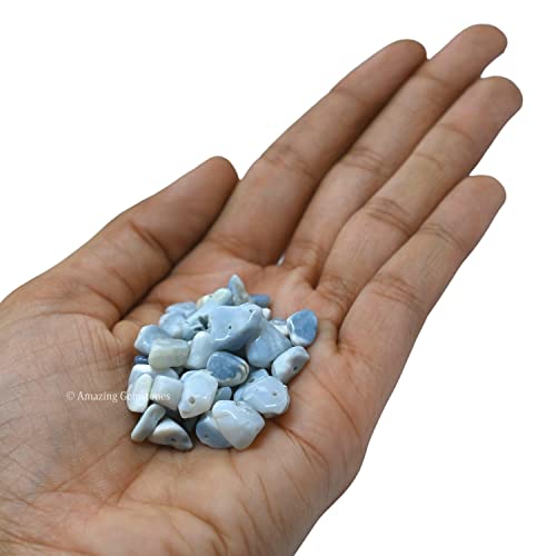 Blue Opal Pre Drilled Natural Crystals Crushed Chips Beads for Jewelry Making, DIY Handmade Healing Crystals (25 Inch Strand) - color: Blue Opal