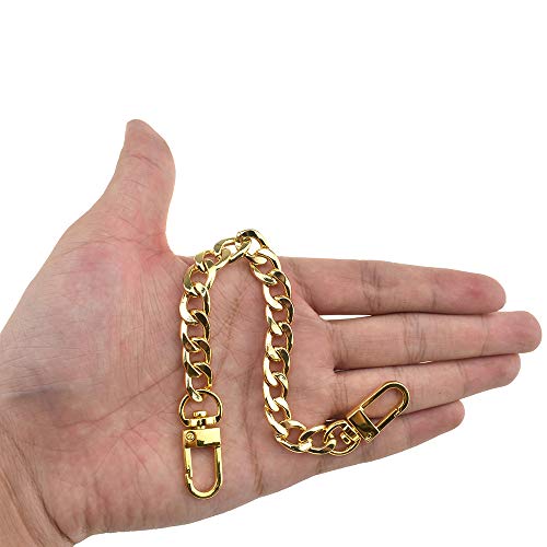 HAHIYO Purse Chain Strap 7.9 inches Yellow Gold for Shoulder Cross Body Sling Purse Handbag Clutch Replacement Comfortable Flat 0.4" Wide Enough 2.4mm Extra Thick Metal 1 Pack - size: Yellow Gold 7.9 inches