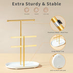 Saydear Elegant Jewelry holder Organizer 2-Tier Display Storage Stand for Earrings Necklaces with Ring Tray Spacious and Durable, Easy to Assemble White & Gold - color: White & Gold