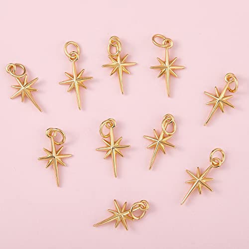10 Pcs North Star Charm Pendants Brass Star Charm Real 18K Gold Plated Pendants for Jewelry Necklace Bracelet Making Crafts
