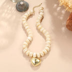 Chunky Heart Necklace for Women, Colorful Acrylic Beaded Statement Puff Heart Necklace, Cute Boho Y2K Choker Necklace for Gift Jewelry - color: Beige