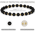 QOGIR 14k gold Handmade Healing Bracelet, Natural Gem Stone Crystal Elastic Gold Bracelet - color: Black Onyx - Protecting and Grounding, size: 6m