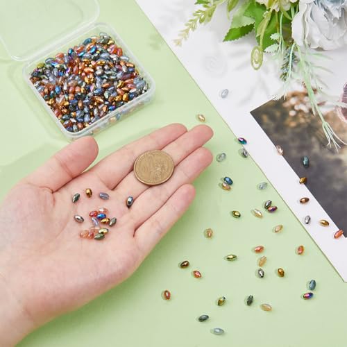 DICOSMETIC 500Pcs 10 Colors Electroplate Glass Beads 6x4mm Faceted Bicone Beads Crystal Bead Mini Oval Spacer Beads Sparkle Bead for DIY Bracelet Necklace Jewelry Making