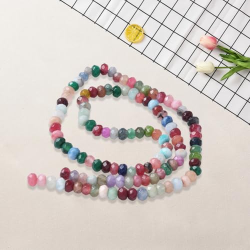 1 Box 220PCS Natural Faceted Jade Rondelle Beads with Hole Stone Gemstone Crystal Energy Power Mixed Color Abacus Disk Spacer Bead for Jewelry Making Necklaces Bracelets DIY Craft Supplies - color: Colorful, size: 220pcs