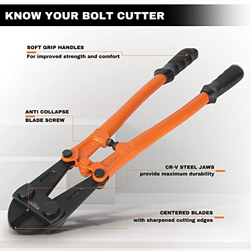 KSEIBI 141570 Heavy-Duty Mini Bolt Cutter 12" for Cutting Fence, Steel Wire, Small Chain, Screws, and Rivet, with Soft Grip Rubber Ergonomic Handle Cutters - size: 12 Inch-300 mm