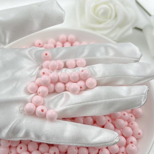 1000Pieces 6MM Acrylic Round Beads Round Acrylic Balls Chunky Beads Smooth Spacer Plastic Pastel Beads Craft Beads for Necklace and Bracelet Making Crafting Supplies(178-light Pink) - color: 178-light pink, size: 6MM