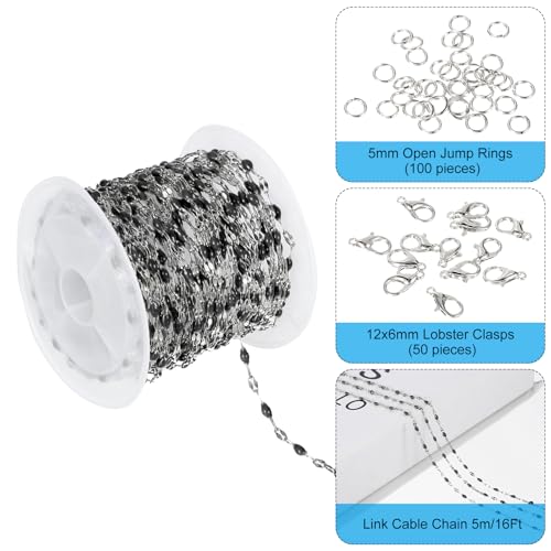 PATIKIL Stainless Steel Jewelry Chain, 16Ft 2mm Black Enamel Link Cable Chains for Necklace Earring Bracelet Findings Jewelry Making Trucker Hat Chains, Silver/Black - color: Silver/Black