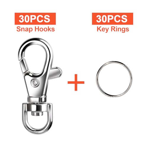 LEOBRO 60PCS Lobster Claw Clasps and Key Rings, 30PCS Keychains Clips and 30PCS Key Chain Ring, Keychain Making kit for Key Chain, Jewelry Making, Art Crafts, Silver