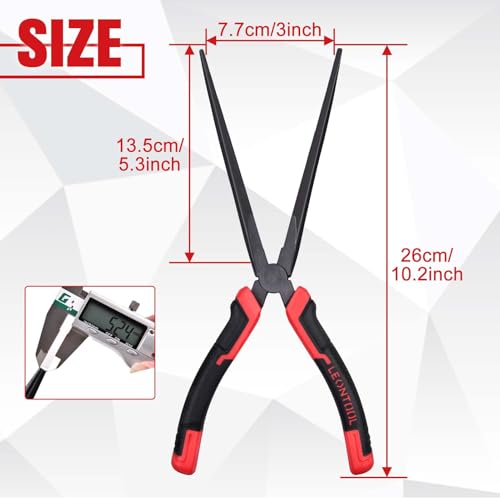 10" Extra Long Needle Nose Pliers | Designed for Car Repair & Welding Assistance | Heavy Duty 45 Steel Extended Reach Long Nose Pliers with Serrated Jaw for Narrow Spaces and Limited Areas