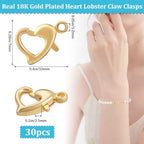 Beebeecraft 1 Box 30Pcs Heart Lobster Clasps 18K Gold Plated Brass Lobster Claw Jewelry Bracelet Clasps Connector with Jump Ring for Valentine's Day DIY Craft Jewellery Making, Small 0.4x0.28in - color: Gold