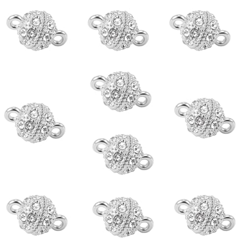 10PCS Magnetic Jewelry Clasps, Crystal Ball Connectors, Magnetic Necklace Clasps and Closures Easy-to-Use for Jewelry Closures (Silver) - color: silver