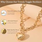 CHESKY 14K Gold Plated Chunky Necklace for Women, Trendy Paperclip Chain Necklace Thick Cross Heart Pendant Necklace Layered Herringbone Cuban Link Chain Toggle Necklaces Non Tarnish Jewelry - color: gold, style: heart