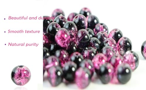 100Pcs 10mm Crackle Glass Beads for Jewelry Making - Round Spacer Crystal Beads Bulk, DIY Craft Supplies for Necklace Bracelet Earrings (Pink Black) - color: Pink Black