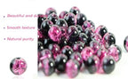 100Pcs 10mm Crackle Glass Beads for Jewelry Making - Round Spacer Crystal Beads Bulk, DIY Craft Supplies for Necklace Bracelet Earrings (Pink Black) - color: Pink Black
