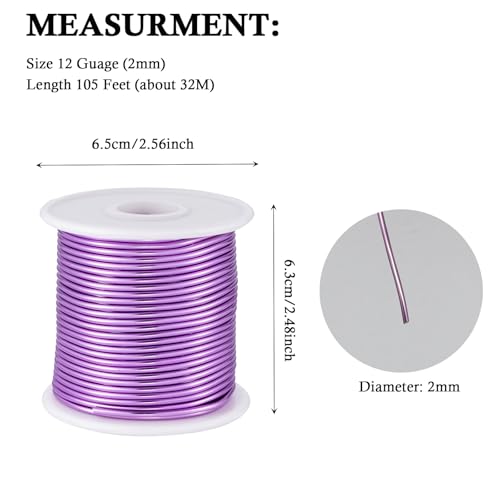 12 Gauge Light Purple Aluminum Craft Wire (105FT) - Anodized for Jewelry Making, Beading Floral, Plant Gardening, Sculpting & Modeling Craft Wire (Light Purple #22, 2mm) - color: Light Purple #22