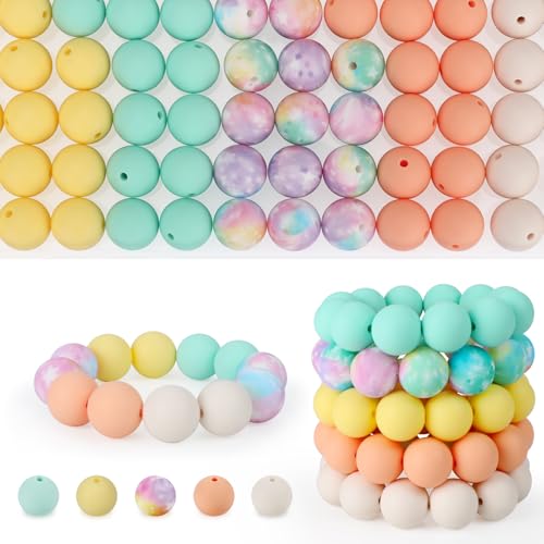 100 Pcs 15mm Silicone Beads for Keychain Making, Pink Gream Silicone Beads Bulk Round for Bracelets Pens Crafts Jewelry Making (Orange Yellow) - color: Orange Yellow