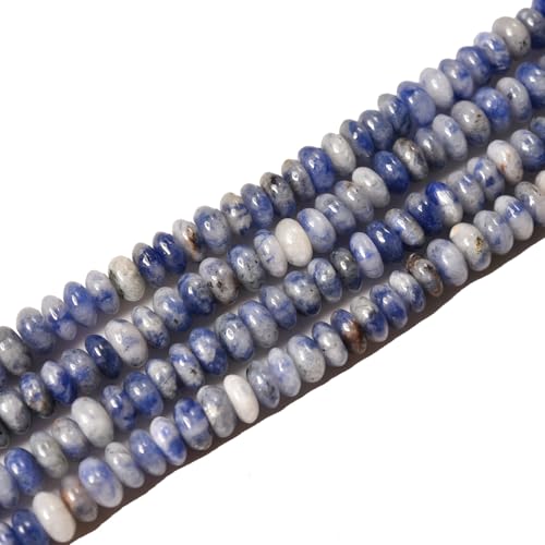 2x4mm 150pcs Natural Blue Dalmatian Jasper Rondelle Stone Beads Semi-Precious Disk Loose Gemstones Bead for DIY Jewelry Making - color: Blue Dalmatian