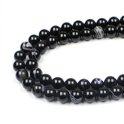 MJDCB Natural Black Striped Agate Round Loose Beads for Jewelry Making DIY Bracelet Necklace (6mm) - color: Black Striped Agate, size: 6mm