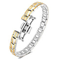 Feraco 5X Strength Magnetic Bracelets for Women, Stainless Steel Magnet Bracelet with Ultra Powerful 5000 Gauss Magnets, Upgraded Butterfly Clasp, Adjustable Jewelry Gift - color: Silver & Gold