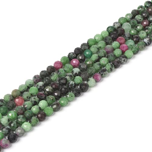 Natural Green Ruby Zoisite 4mm Faceted Round Beads Loose Beads 16 Inch for Jewelry Making Beads - color: Green Ruby Zoisite