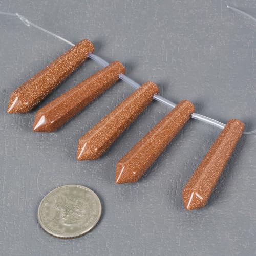 50mm Synthetic Goldstone Hexagonal Wand Jewelry Making Crystal Pointed Chakra Reiki Healing Beads 2mm Hole Drilled(Pack of 5) - color: Synthetic Goldstone