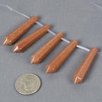 50mm Synthetic Goldstone Hexagonal Wand Jewelry Making Crystal Pointed Chakra Reiki Healing Beads 2mm Hole Drilled(Pack of 5) - color: Synthetic Goldstone