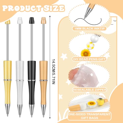 Colarr 24 Sets Plastic Beadable Pens DIY Pens Making Kit Assorted Wood Beads Crystal Spacer Black Ink Ballpoint for Women Crafts Office Family Gifts(Sunflower) - style: Sunflower